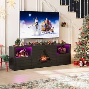 67" Fireplace TV Stand with LED Flame, Open Shelves & Drawers