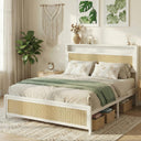 Rattan Queen Bed Frame with Storage Headboard