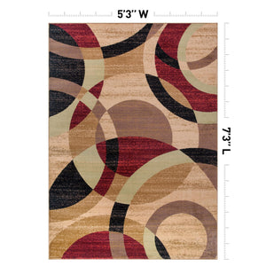 Modern Circles Area Rug 5'3" x 7'3" – Polypropylene, Multi-Color Options