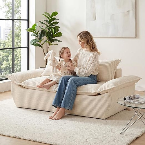 59" Boneless Loveseat Sofa – 2-Seater with Removable Cushions & Throw Pillows