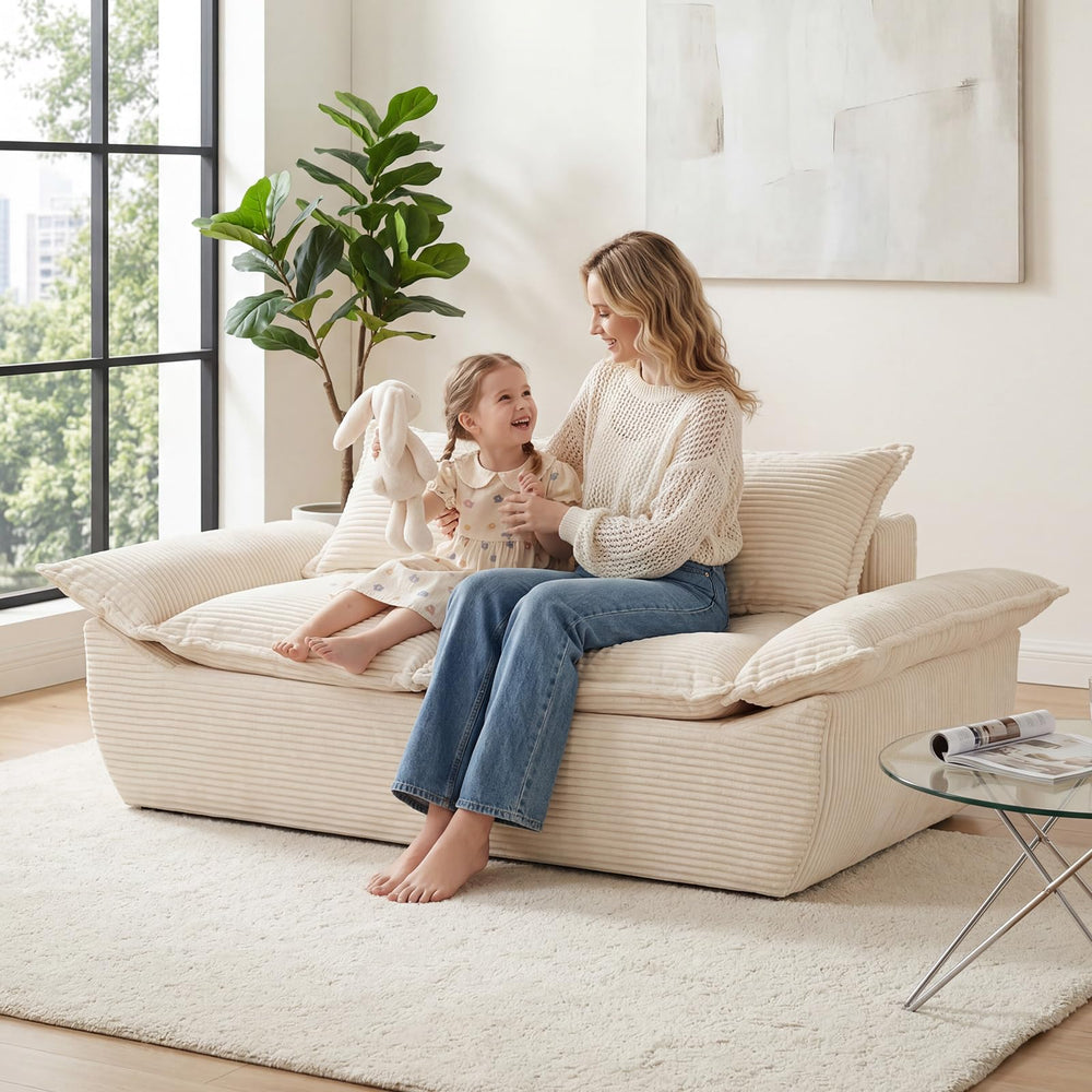 59" Boneless Loveseat Sofa – 2-Seater with Removable Cushions & Throw Pillows