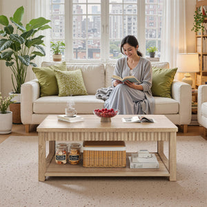 Wave-Edge Coffee Table with 2-Tier Storage