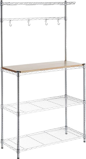 Kitchen Baker's Rack with Wood Countertop & Wire Shelves