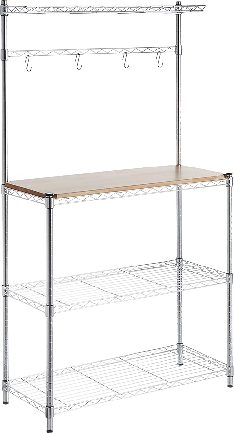 Kitchen Baker's Rack with Wood Countertop & Wire Shelves