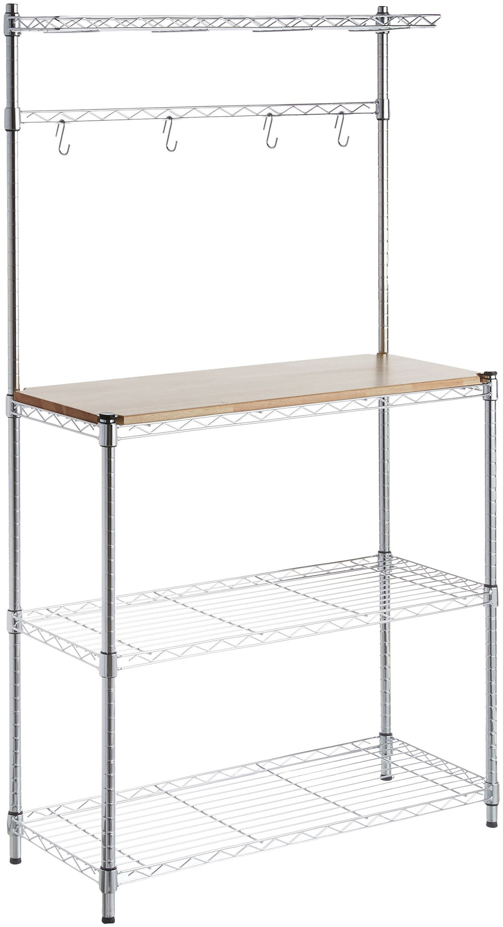 3-Tier Kitchen Baker's Rack with Wood Shelf and Chrome Wire Shelves