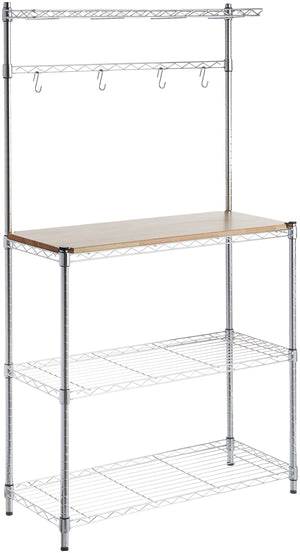 3-Tier Kitchen Baker's Rack with Wood Shelf and Chrome Wire Shelves