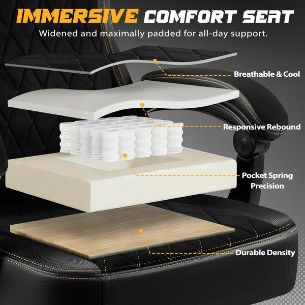 Homall Big and Tall Gaming Chair with Adjustable Lumbar Support, Breathable Fabric Ergonomic Computer Office Chair, High-Back Reclining Video Game Chair with Footrest for Adults (Black)