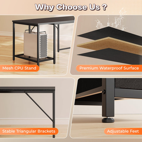 L-Shaped Gaming & Office Desk with LED Lights, Power Outlets, Drawers & Monitor Stand