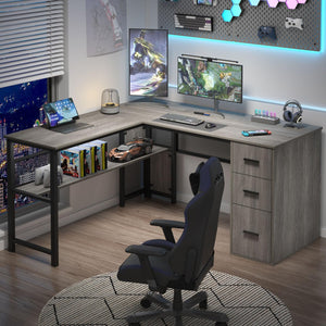 L-Shaped Corner Desk with Drawers & Storage