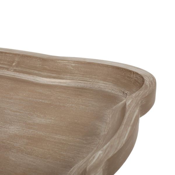 French Country Accent End Table – Hourglass Base, Distressed White & Natural