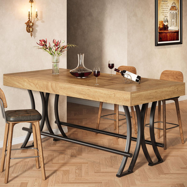 63" Counter Height Bar Table with Metal Footrest — Rustic Brown
