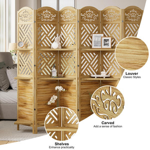 Folding Wood Room Divider with Shelves