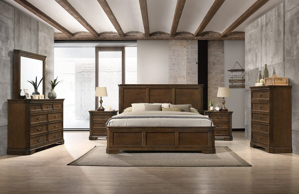 Traditional Wood Panel Bedroom Set – Antique Walnut