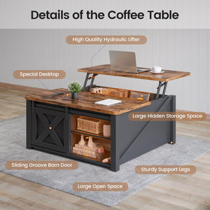 Lift Top Coffee Table with Hidden Storage and Adjustable Shelves