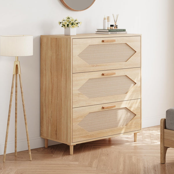 3-Drawer Rattan Dresser