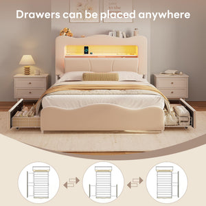 Full Upholstered LED Storage Bed with Charging Station
