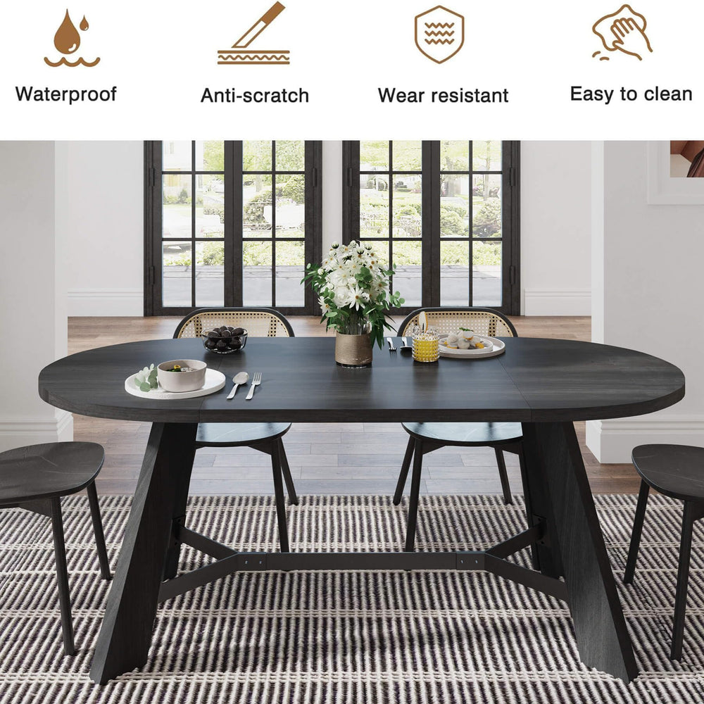Oval Dining Table for 6-8 People with Tapered Legs