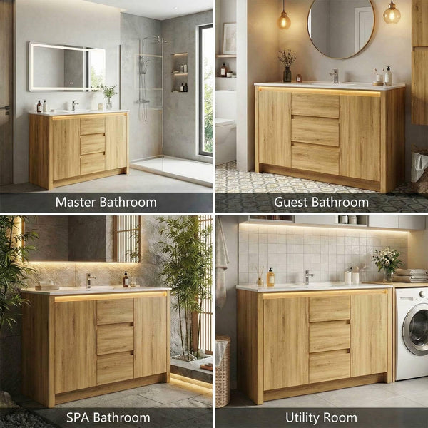 47.2" Mid-Century Bathroom Vanity with Sink, Sensor Light & 3 Drawers