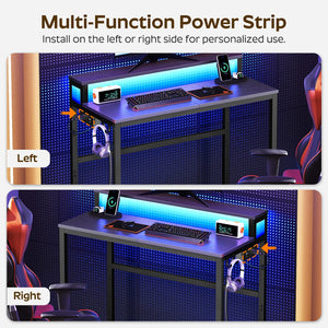 2-Tier Computer Desk with LED Lights & Charging Station