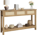 47" Rattan Console Table with 3 Drawers & Storage Shelf