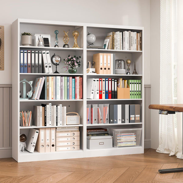 5-Tier Tall Metal Bookcase with Adjustable Shelves