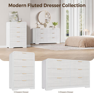 Fluted 5-Drawer Dresser – White