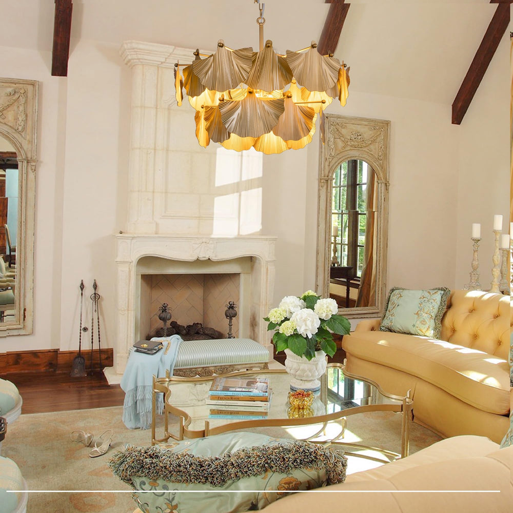 Gold Ginkgo Leaf Chandelier – 8-Light Ceiling Light Fixture