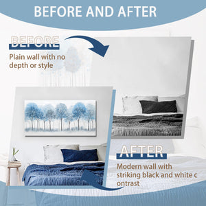 Blue Forest Canvas Wall Art – White Misty Trees Landscape, Multiple Sizes
