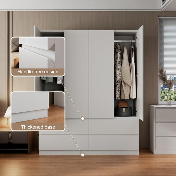 White Armoire Wardrobe with 2 Drawers, Shelves & Hanging Rod