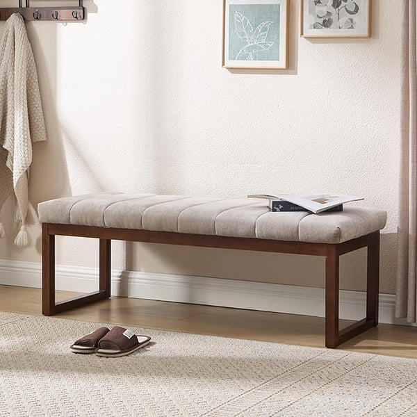 Upholstered Bedroom Bench with Solid Wood Frame