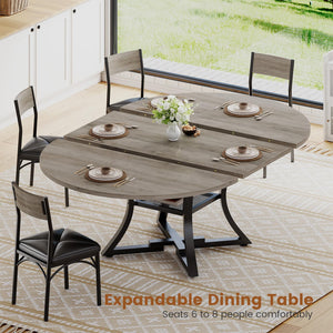 Round Extendable Dining Table Set for 4–8 with Cushion Chairs