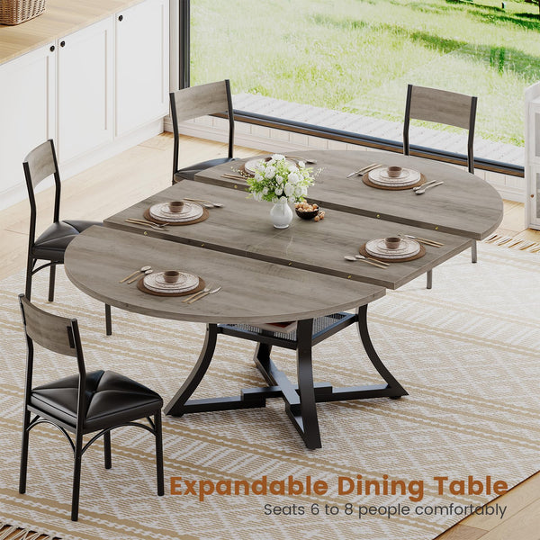 Round Extendable Dining Table Set for 4–8 with Cushion Chairs