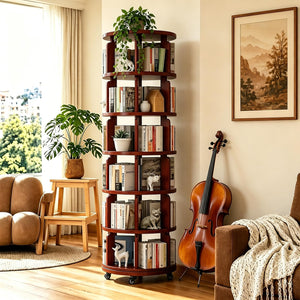 6-Tier 360° Rotating Bookshelf with Wheels