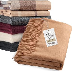 Cashmere Throw Blanket with Fringe – 60 x 54 Inch
