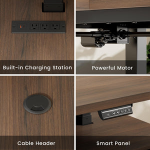 ModernMate 71" L-Shaped Electric Standing Desk with 5 Drawers, One-Piece Height Adjustable Executive Stand Up Desk, AC/USB & Privacy Panel, Home Office Workstation with Storage, Black Walnut