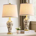 Chinoiserie Ceramic Table Lamp Set of 2 with LED Bulbs