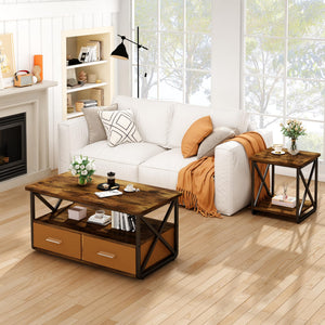 3 Piece Coffee Table Set with Fabric Drawers and Storage Shelves