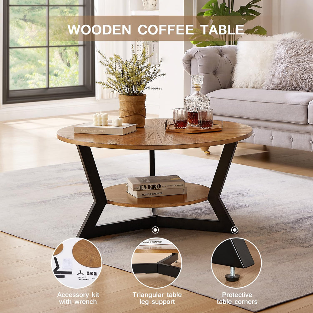 Round Coffee Table with 2-Tier Storage