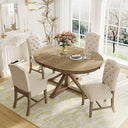 5-Piece Farmhouse Extendable Round Dining Table & Chair Set with Shelf