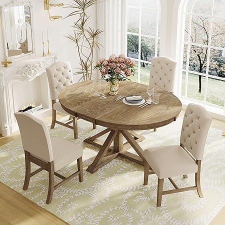 5-Piece Extendable Oval Dining Table Set with 4 Upholstered Chairs