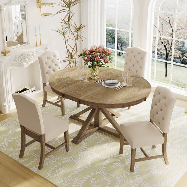 5-Piece Extendable Oval Dining Table Set with 4 Upholstered Chairs