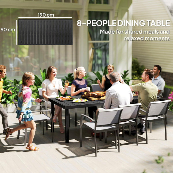 8-Person Rectangular Outdoor Dining Table – Aluminum Frame & Faux Wood Top