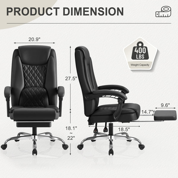 Executive Reclining Office Chair with Lumbar Support – 400 lbs Capacity