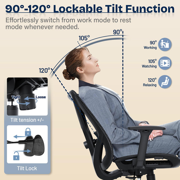 Ergonomic Mesh Office Chair with Adjustable Lumbar Support & 3D Armrests