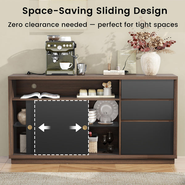 60" Storage Cabinet with File Drawer & Built-in Outlet