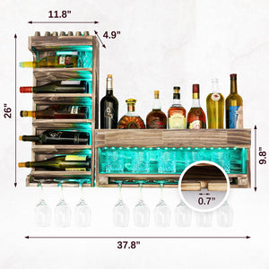 Wall Mounted Wine Rack with LED Lights — Industrial Wood Storage