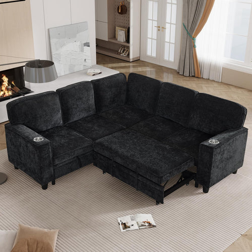 L-Shaped Sectional Sleeper Sofa with Pull-Out Bed & Storage
