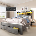 Queen Bed Frame with Storage Headboard, LED Lights & Charging Station