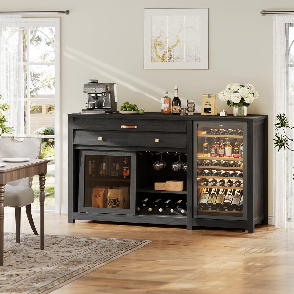 Extra Large Coffee Bar Cabinet with Fridge Space & Power Outlets