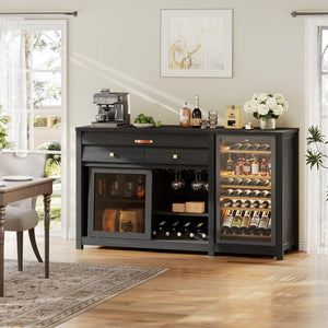 Extra Large Coffee Bar Cabinet with Fridge Space & Power Outlets